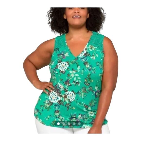 Daniel Rainn NWT Woman’s Fantine Green Floral Floral V Neck Crochet Lace Size 2X - Picture 1 of 13